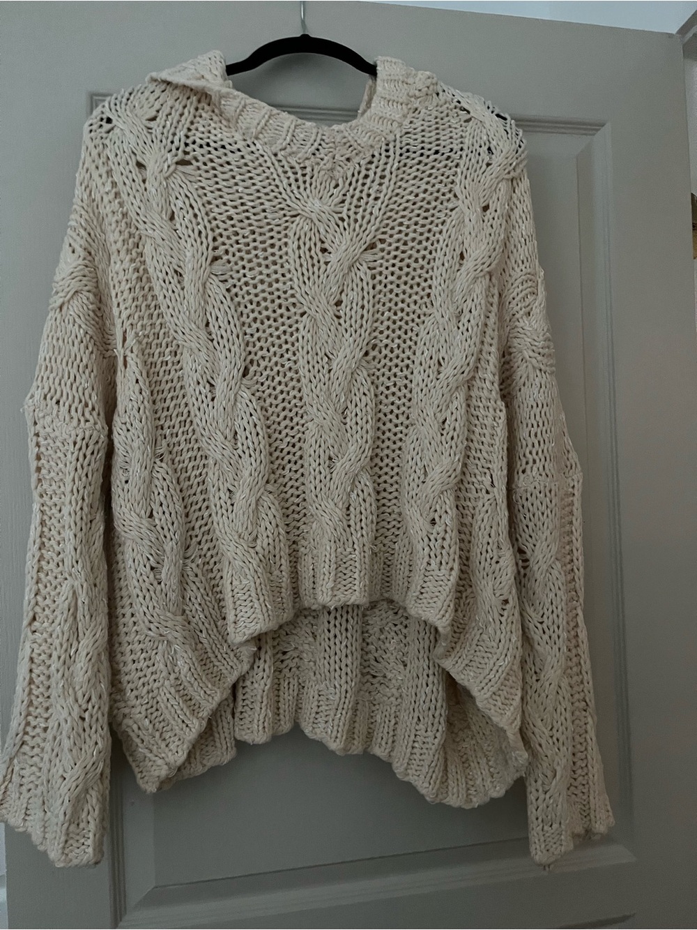 HYFVE Cream Chunky Cable-Knit Hooded Sweater